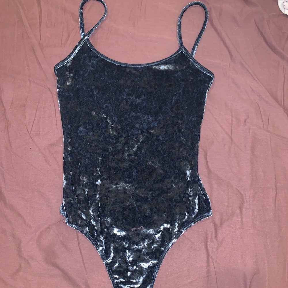 Topshop Crush Blue velvet body suit